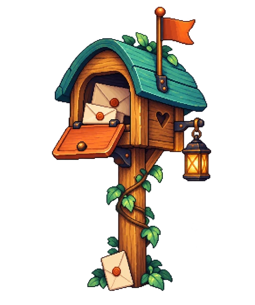 A camp postbox with letters and tiny flowers